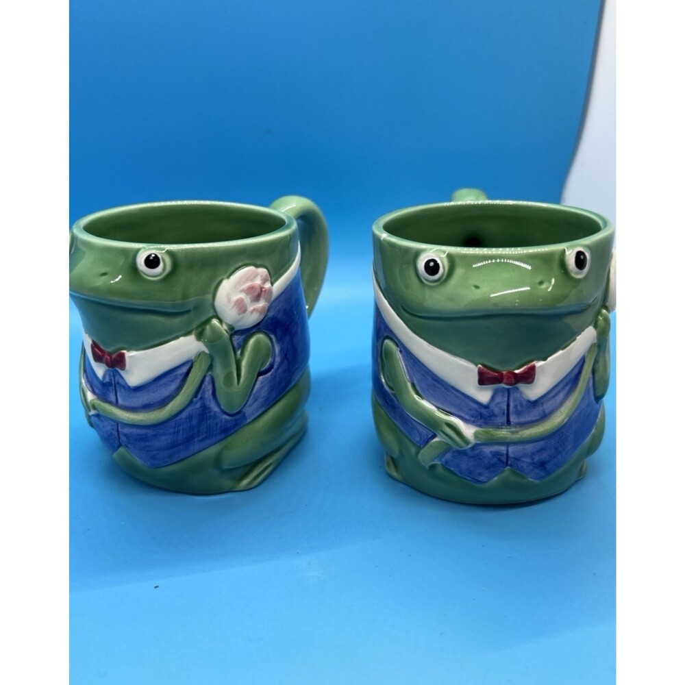 2 Vintage Hand Painted Mr. Frog Mug Mary Ann Baker Collectible